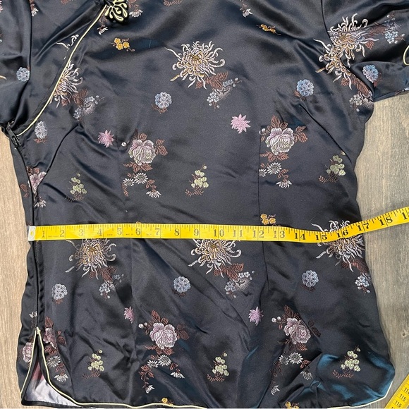 Vintage Peony Brand Brocade Cheongsam Qipao Black 38 M Frog Closure Shanghai - Picture 12 of 14